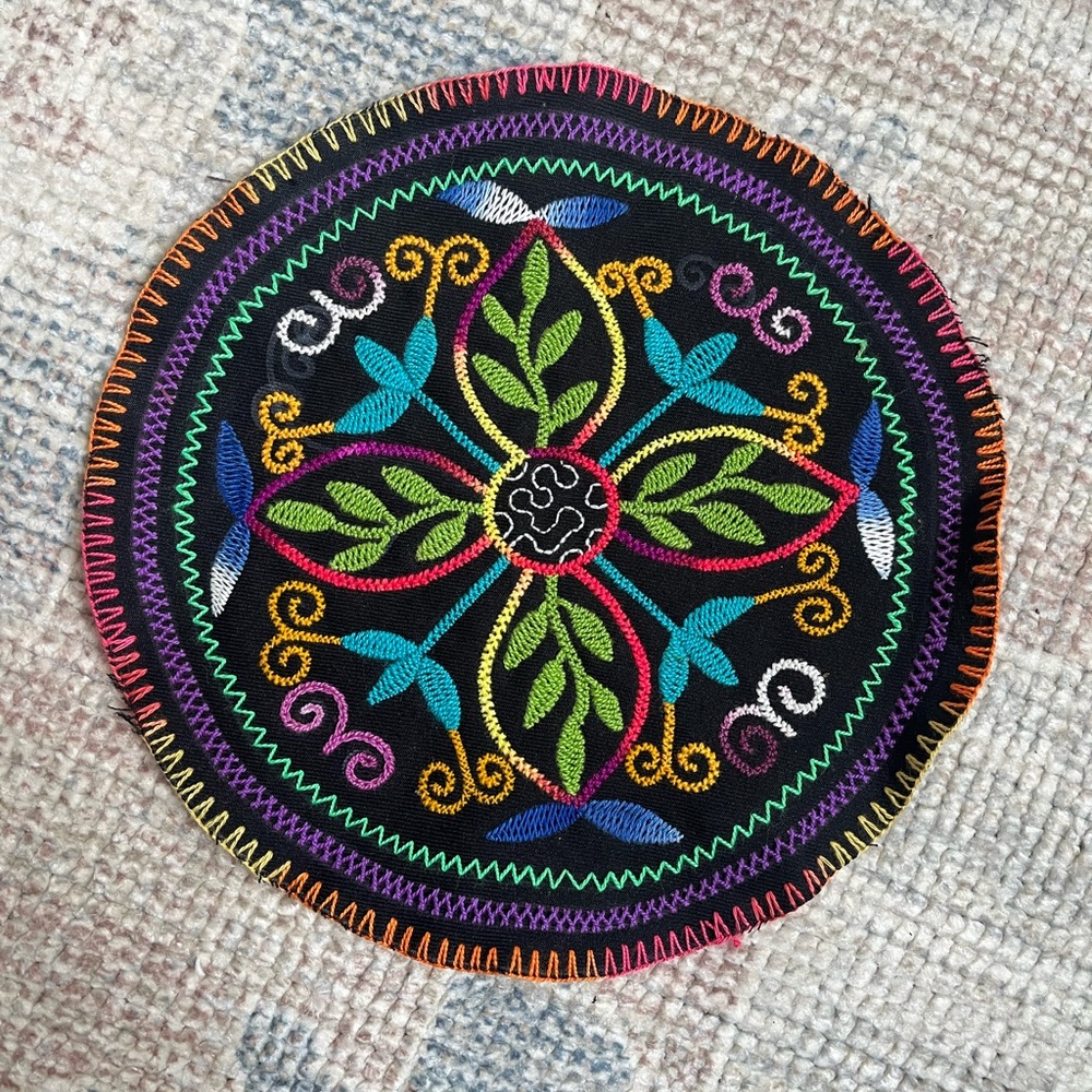 Shipibo Altar Cloth | Round Embroidered Tapestry | Sacred Ceremony | Rainbow